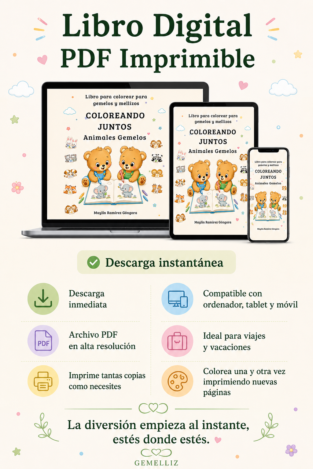 COLOREANDO JUNTOS: Animales Gemelos | Libro para Colorear para Gemelos y Mellizos
