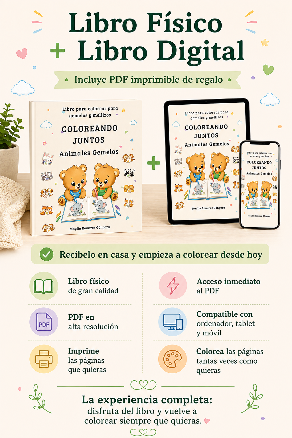 COLOREANDO JUNTOS: Animales Gemelos | Libro para Colorear para Gemelos y Mellizos