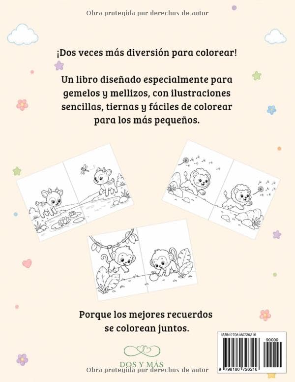 COLOREANDO JUNTOS: Animales Gemelos | Libro para Colorear para Gemelos y Mellizos