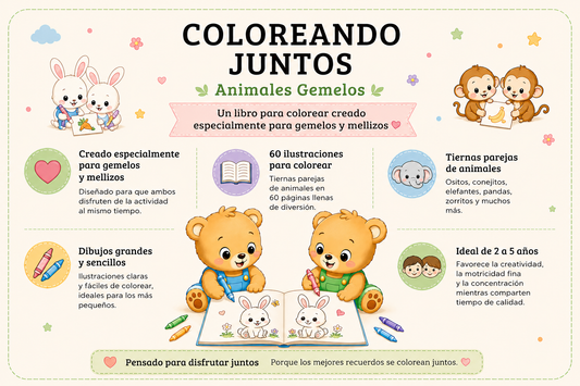 COLOREANDO JUNTOS: Animales Gemelos | Libro para Colorear para Gemelos y Mellizos