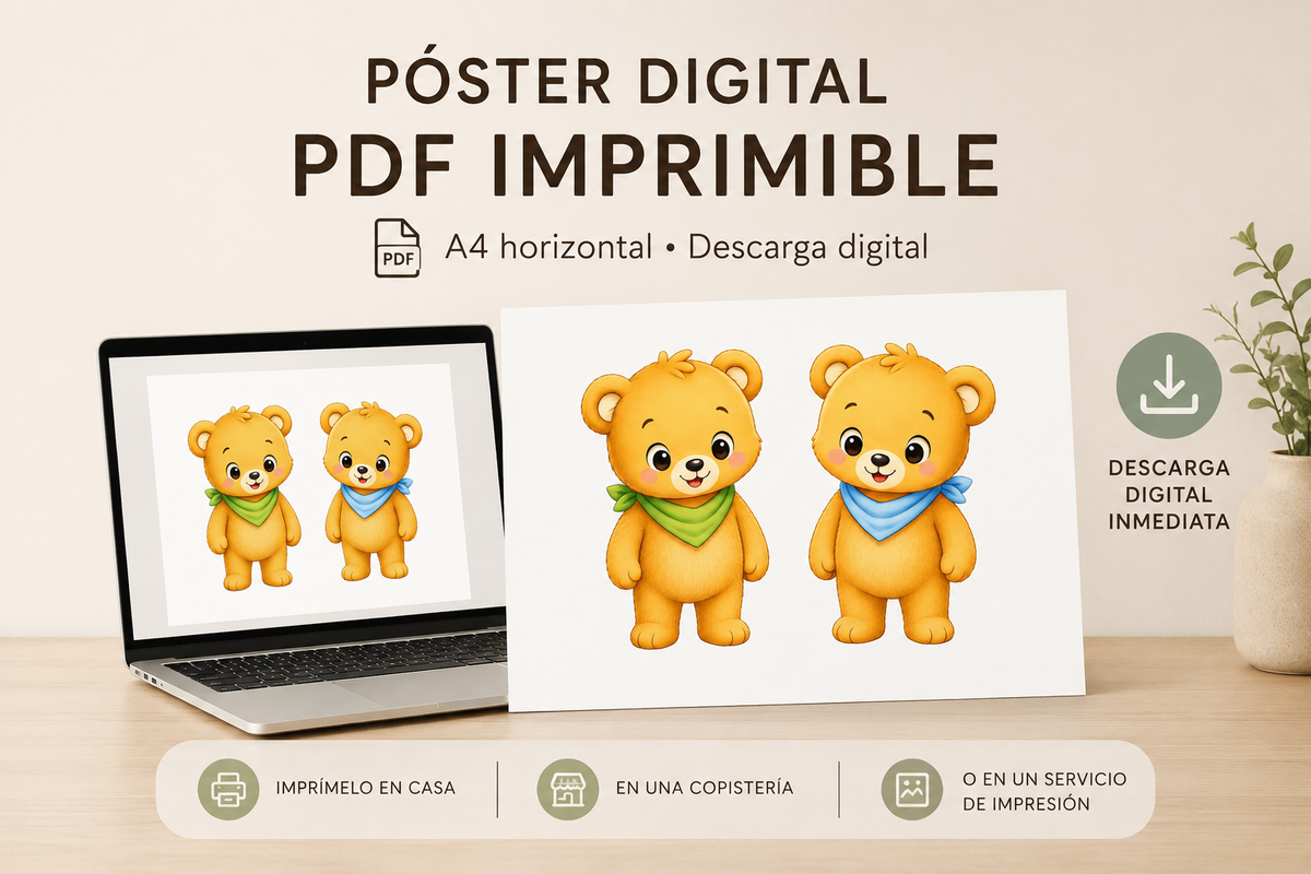 Póster Digital Ositos Gemelos • PDF Imprimible